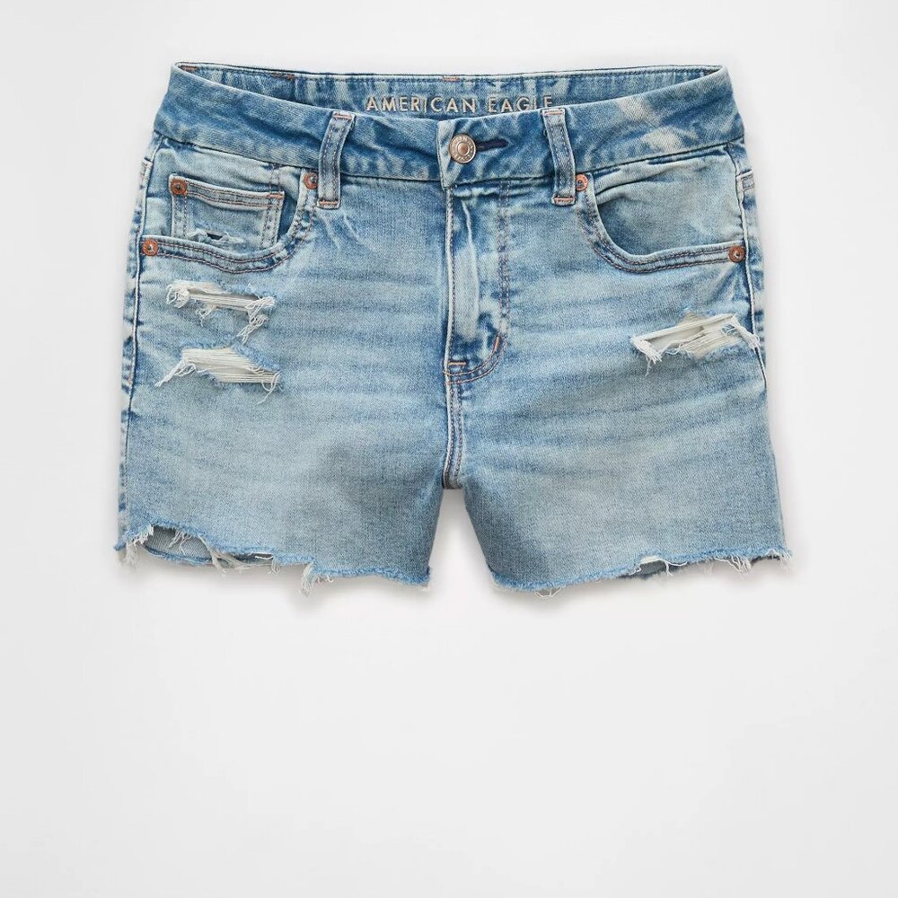 American Eagle Next Level Curvy Ripped High-Waisted Denim Short Short - Size 8